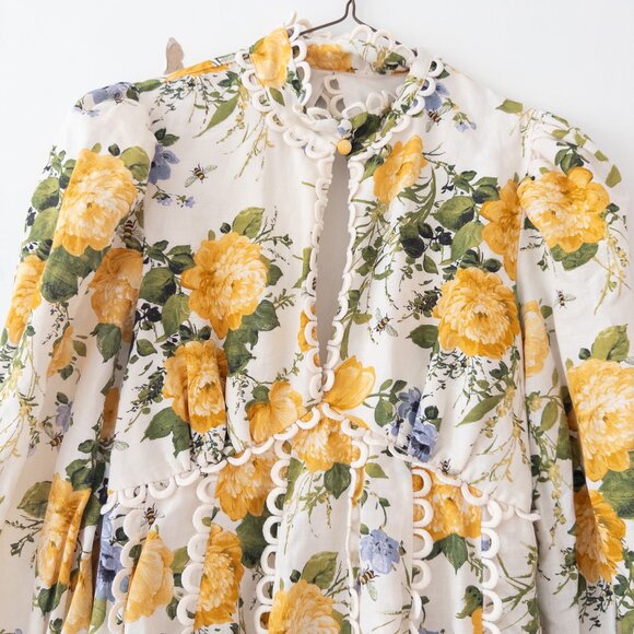 BHLDN Kali Long Sleeve Linen Fit & Flare Dress Cottagecore Wedding Guest Dress - Picture 11 of 13